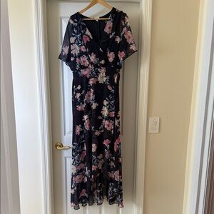 Floral Maxi Dress - Navy and Pink